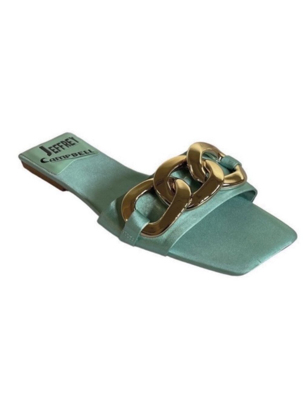 New Jeffrey Campbell Park Chain Satin Slide Sandals Flats Womens 9.5 Mint Green